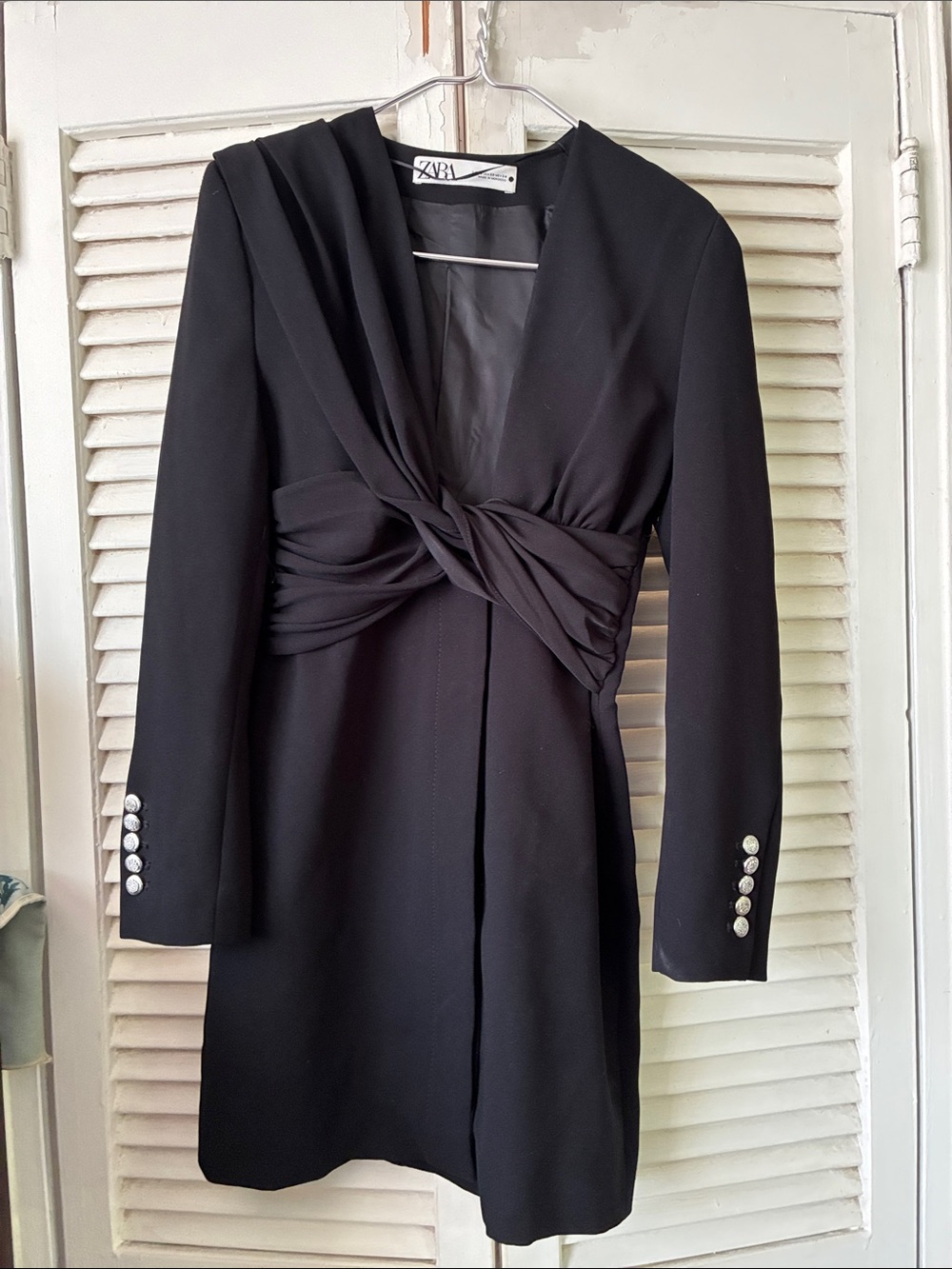 Zara Black Knotted-Waist Long-Sleeve Dress
